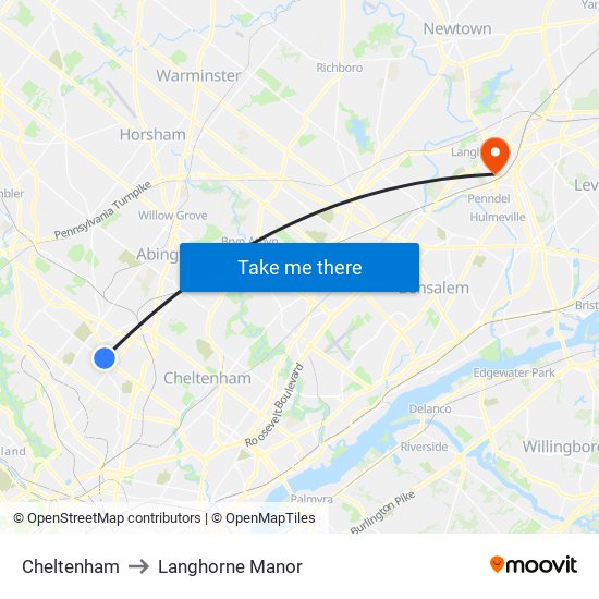 Cheltenham to Langhorne Manor map