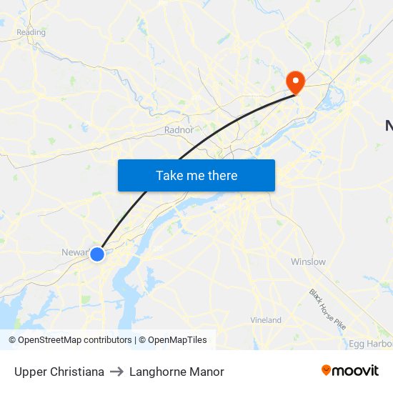 Upper Christiana to Langhorne Manor map