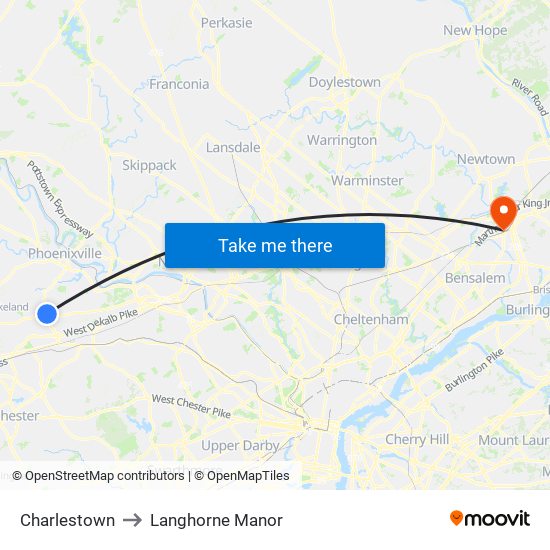 Charlestown to Langhorne Manor map