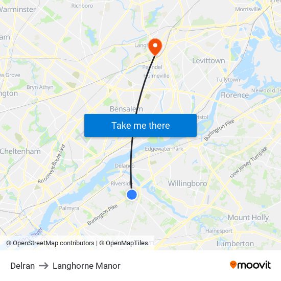 Delran to Langhorne Manor map