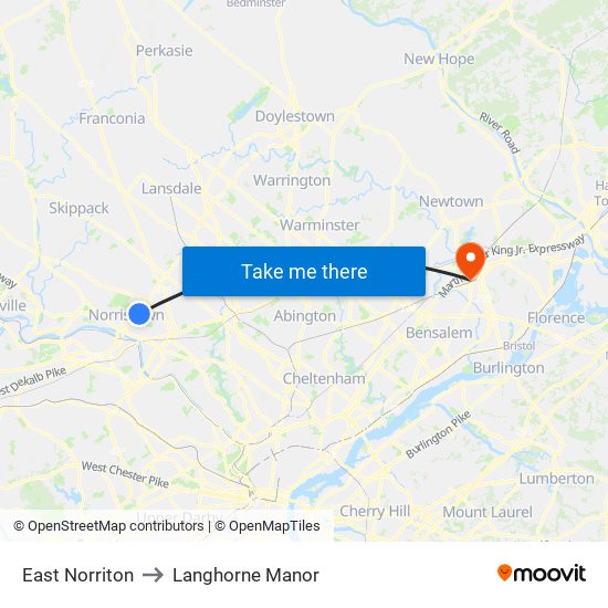 East Norriton to Langhorne Manor map