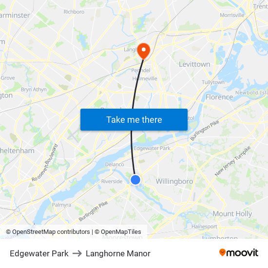 Edgewater Park to Langhorne Manor map