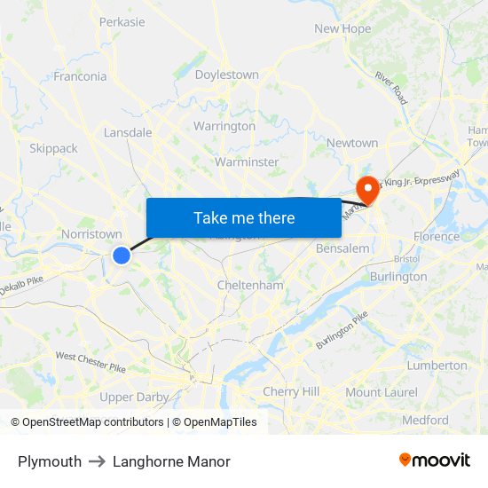 Plymouth to Langhorne Manor map