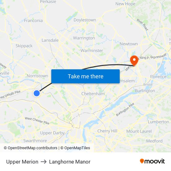 Upper Merion to Langhorne Manor map