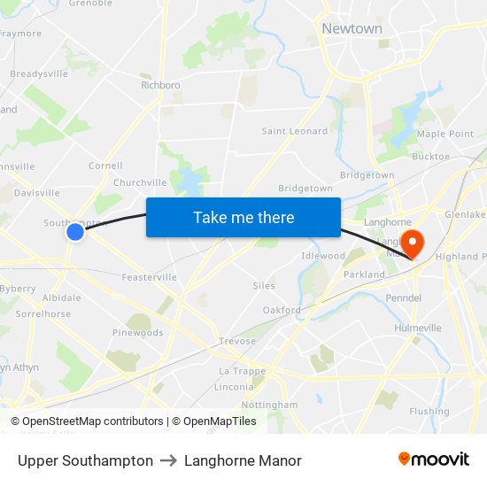 Upper Southampton to Langhorne Manor map