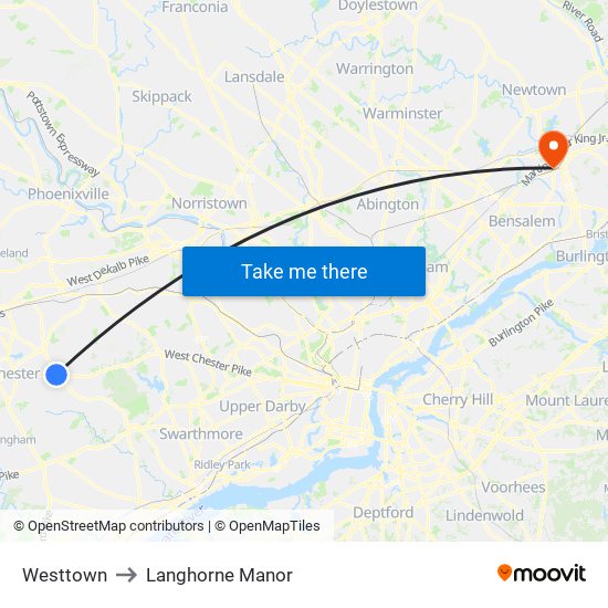 Westtown to Langhorne Manor map