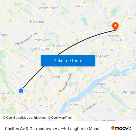 Chelten Av & Germantown Av to Langhorne Manor map