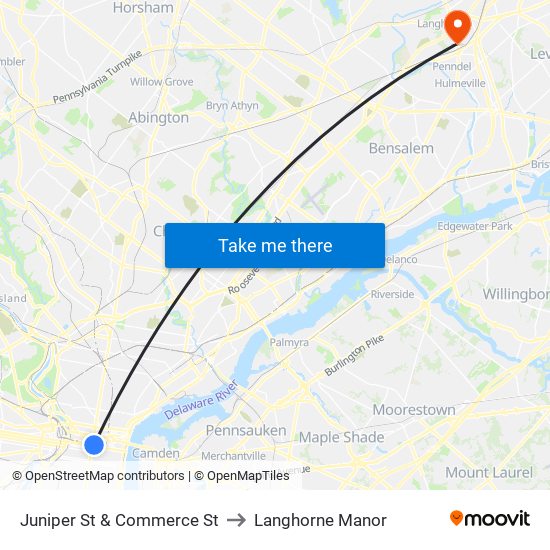 Juniper St & Commerce St to Langhorne Manor map