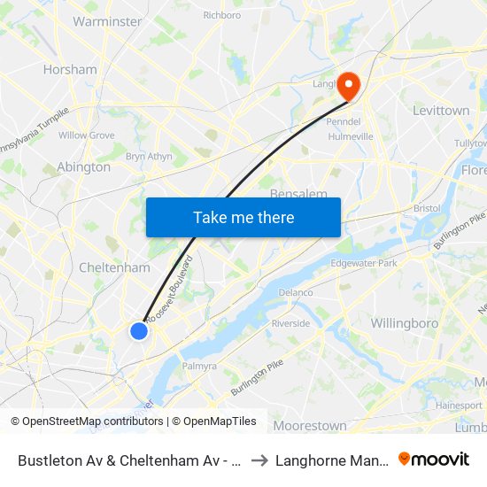 Bustleton Av & Cheltenham Av - Fs to Langhorne Manor map