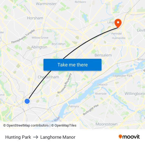 Hunting Park to Langhorne Manor map