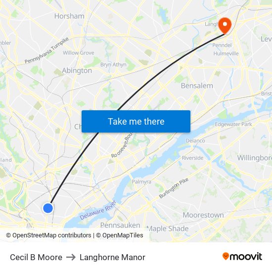 Cecil B Moore to Langhorne Manor map