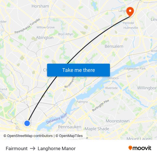 Fairmount to Langhorne Manor map