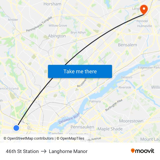 46th St Station to Langhorne Manor map