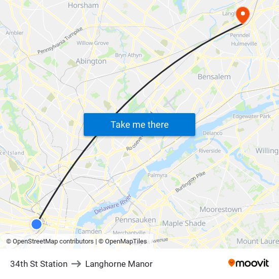 34th St Station to Langhorne Manor map