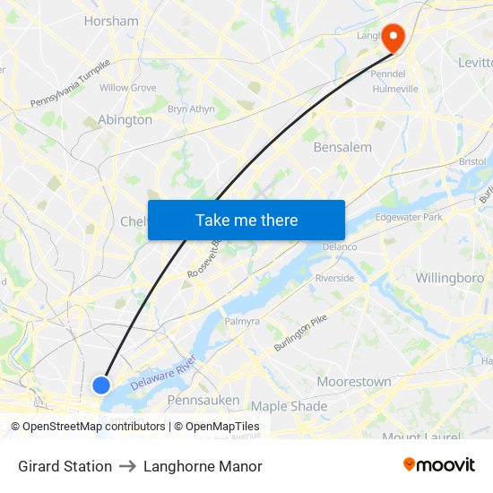 Girard Station to Langhorne Manor map