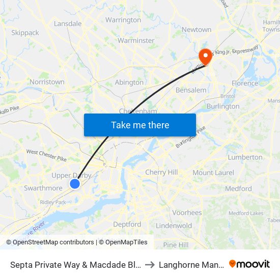 Septa Private Way & Macdade Blvd to Langhorne Manor map