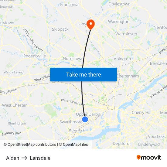 Aldan to Lansdale map