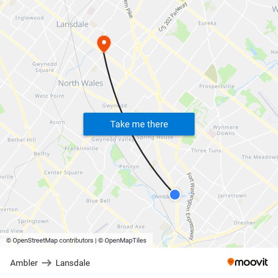 Ambler to Lansdale map