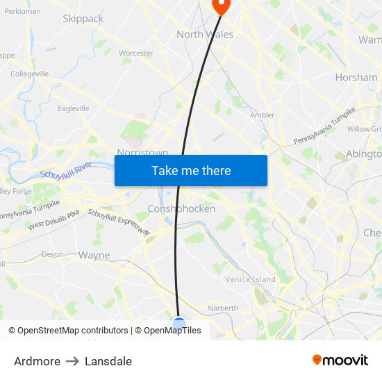 Ardmore to Lansdale map