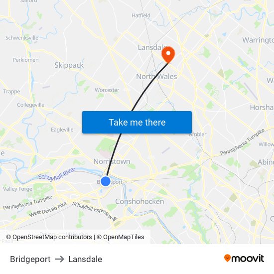 Bridgeport to Lansdale map