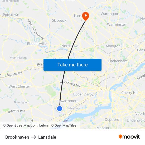 Brookhaven to Lansdale map