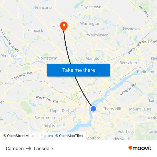 Camden to Lansdale map