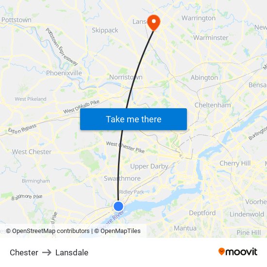 Chester to Lansdale map