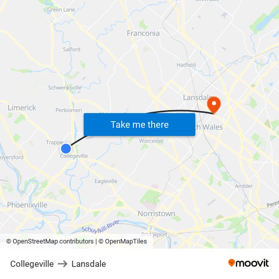 Collegeville to Lansdale map