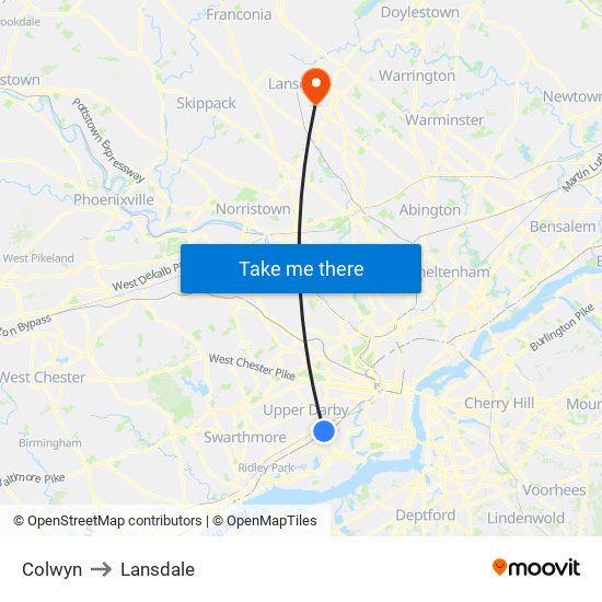 Colwyn to Lansdale map