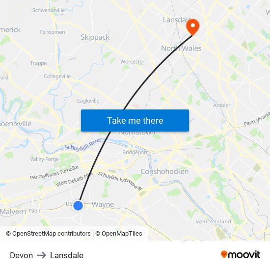 Devon to Lansdale map