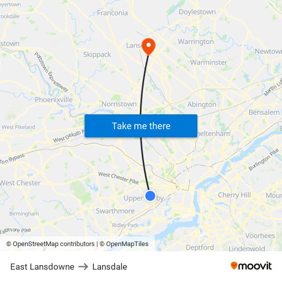East Lansdowne to Lansdale map