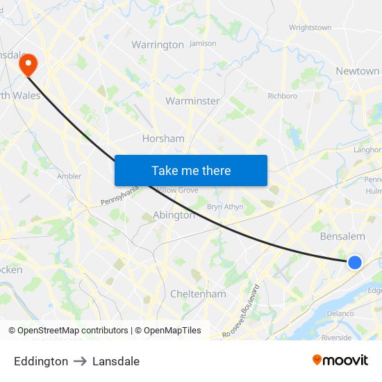 Eddington to Lansdale map