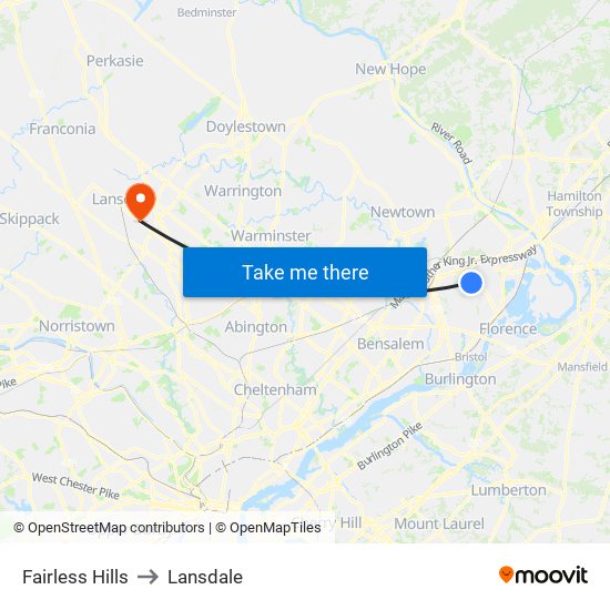 Fairless Hills to Lansdale map