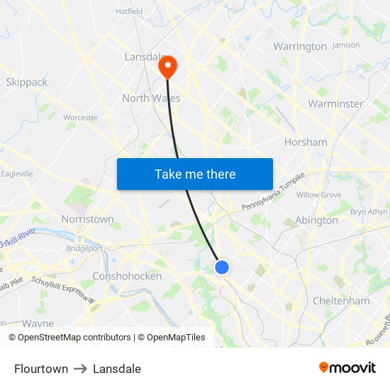 Flourtown to Lansdale map