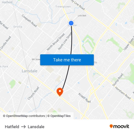 Hatfield to Lansdale map