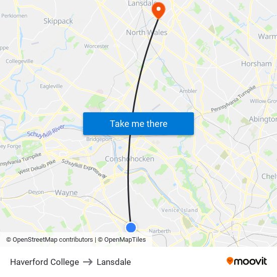 Haverford College to Lansdale map