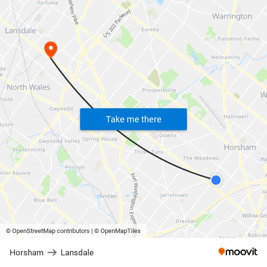 Horsham to Lansdale map