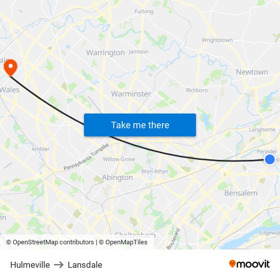 Hulmeville to Lansdale map