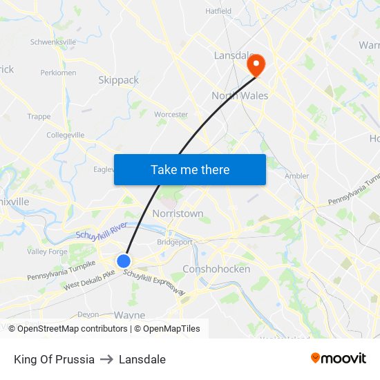King Of Prussia to Lansdale map