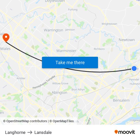 Langhorne to Lansdale map