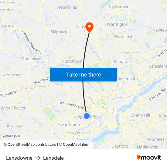 Lansdowne to Lansdale map