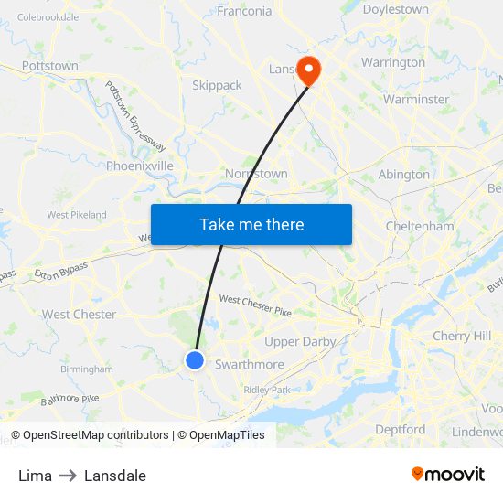 Lima to Lansdale map