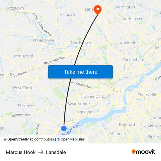 Marcus Hook to Lansdale map