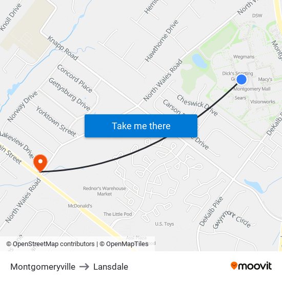 Montgomeryville to Lansdale map