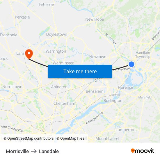 Morrisville to Lansdale map