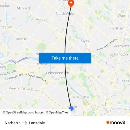 Narberth to Lansdale map