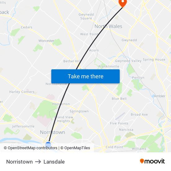 Norristown to Lansdale map