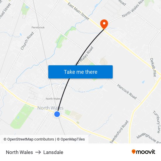 North Wales to Lansdale map