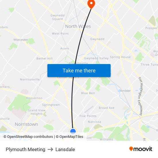 Plymouth Meeting to Lansdale map