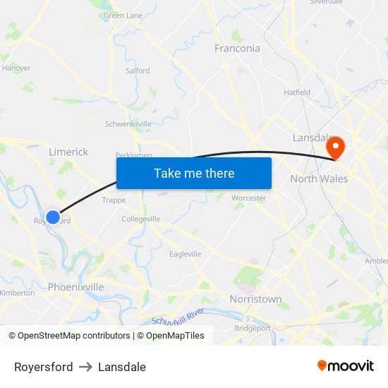 Royersford to Lansdale map